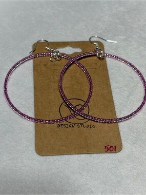 Delicate Pink Beaded Hoop Earrings with Silver Hooks